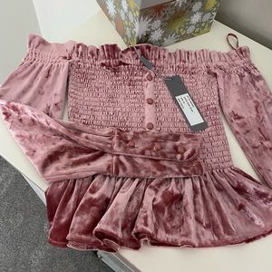 Off the shoulder rose velvet top